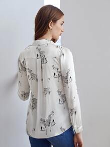 MOTF X Dina Brodsky 100% SILK PRINTED SHIRT - White - View 3