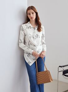 MOTF X Dina Brodsky 100% SILK PRINTED SHIRT - White - View 4