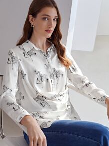 MOTF X Dina Brodsky 100% SILK PRINTED SHIRT - White - View 8