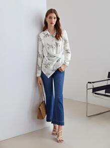 MOTF X Dina Brodsky 100% SILK PRINTED SHIRT - White - View 10