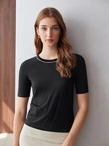 MOTF PREMIUM 100% SILK FITTED KNIT TOP - Black - View 2