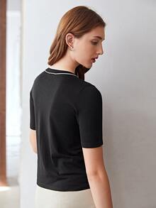 MOTF PREMIUM 100% SILK FITTED KNIT TOP - Black - View 3