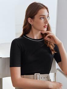 MOTF PREMIUM 100% SILK FITTED KNIT TOP - Black - View 8