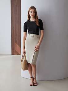 MOTF PREMIUM 100% SILK FITTED KNIT TOP - Black - View 11