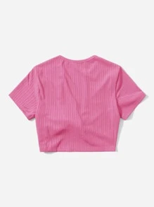 SHEIN EZwear Tie Front Crop Top - Pink - View 2