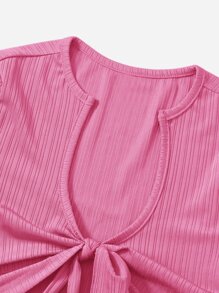 SHEIN EZwear Tie Front Crop Top - Pink - View 5