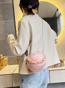Mini Letter Graphic Ball Shaped Satchel Bag - Pink - View 3