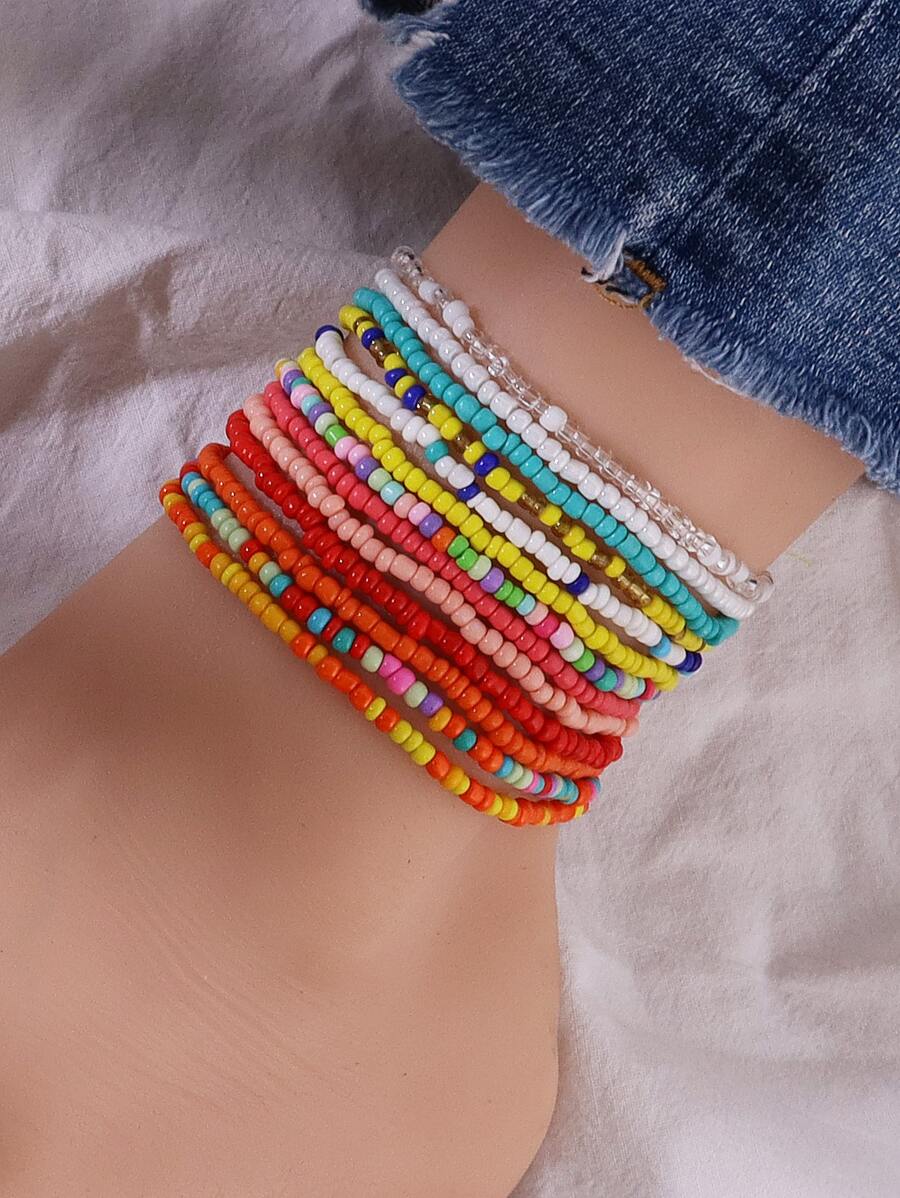 13入組撞色串珠腳鏈 - 彩色 - 查看 1