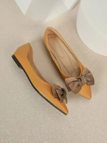 Fall/Winter Bow Decor Point Toe Ballet Flats Valentines - Yellow - View 2