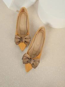 Fall/Winter Bow Decor Point Toe Ballet Flats Valentines - Yellow - View 3