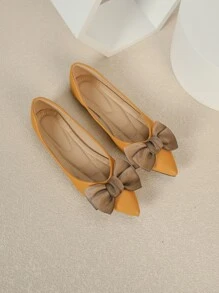Fall/Winter Bow Decor Point Toe Ballet Flats Valentines - Yellow - View 4
