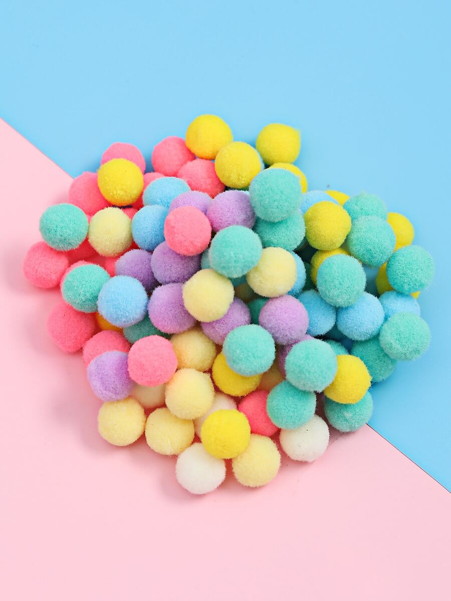 100 cái Bé Gái Mới Biết Đi Màu Ngẫu Nhiên Pom Pom Phụ Kiện Tóc Tự Làm - Nhiều màu - Xem 1