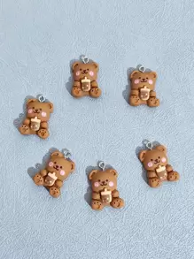 6入組卡通小熊DIY首飾配件 - 咖啡棕 - 查看 1