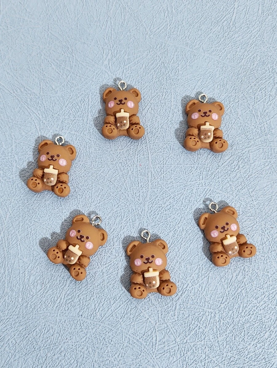 6入組卡通小熊DIY首飾配件 - 咖啡棕 - 查看 1