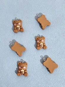 6入組卡通小熊DIY首飾配件 - 咖啡棕 - 查看 2