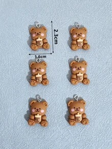 6入組卡通小熊DIY首飾配件 - 咖啡棕 - 查看 3