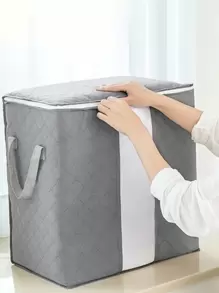 1pc Large Storage Bag Organizer Clothes Storage With Reinforced Handle,Storage Container For Bedding,Comforters,Clothing,Closet,Clear Window,Sturdy Zippers - Grey - View 2