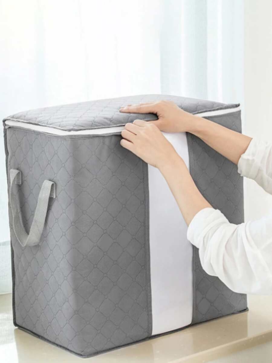 1pc Large Storage Bag Organizer Clothes Storage With Reinforced Handle,Storage Container For Bedding,Comforters,Clothing,Closet,Clear Window,Sturdy Zippers