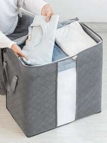 1pc Large Storage Bag Organizer Clothes Storage With Reinforced Handle,Storage Container For Bedding,Comforters,Clothing,Closet,Clear Window,Sturdy Zippers - Grey - View 3