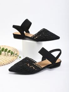 Hollow Out Ankle Strap Flats - Black - View 1