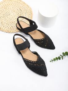 Hollow Out Ankle Strap Flats - Black - View 3
