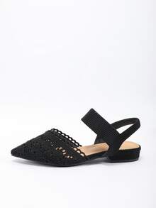 Hollow Out Ankle Strap Flats - Black - View 4