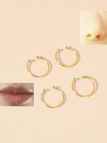 4pcs Minimalist Nose Cuff - Yellow Gold - View 4