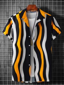 Manfinity Homme Men Random Colour Block Button Up Shirt Without Tee - Multicolor - View 1