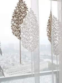 1pc Golden Leaf Pattern Voile Curtain, Farmhouse Style Polyester Embroidered Sheer Panel For Living Room Bedroom Windows & Doors, Party Decor - Multicolor - View 6