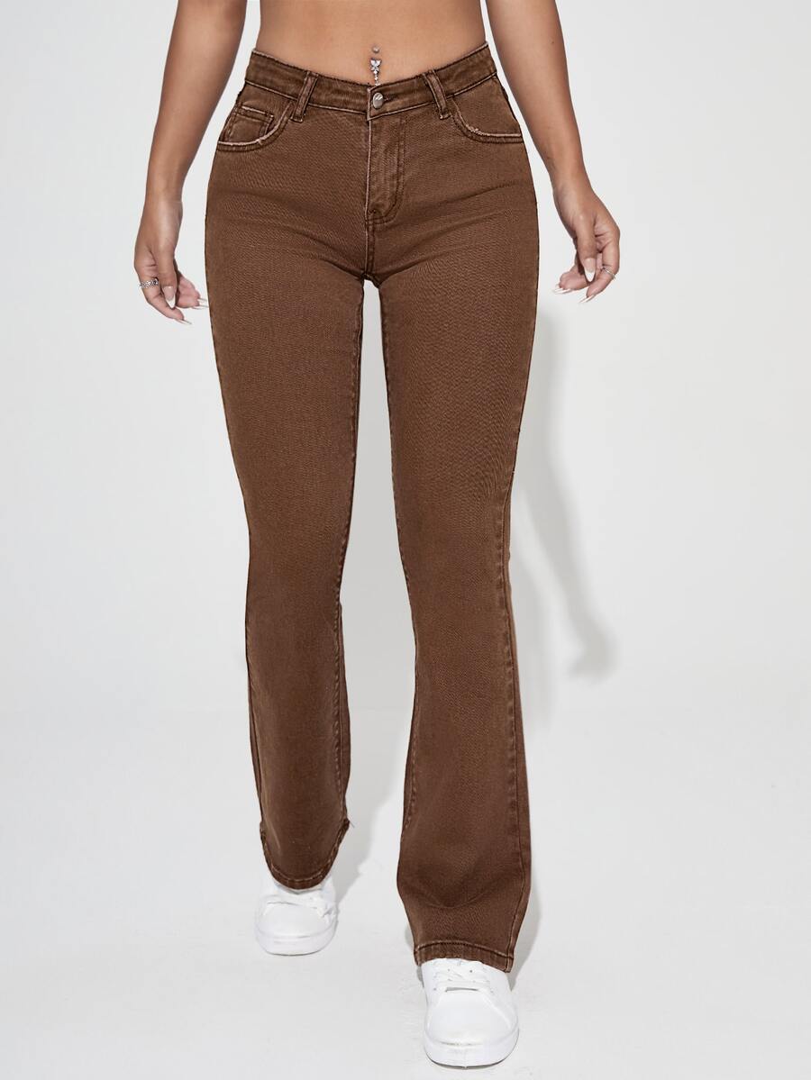 Jeans de pierna amplia con bolsillo oblicuo - Café integral - Ver 1