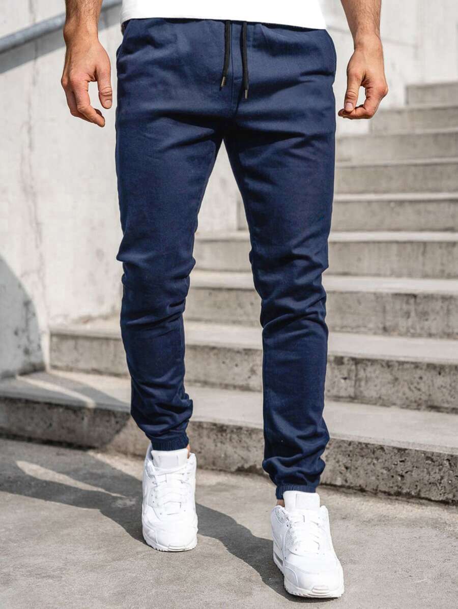 Manfinity Homme 男款寬鬆紅蘿蔔褲,腰部帶鬆緊繩 - 藏蓝色 - 查看 1