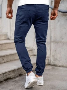 Manfinity Homme 男款寬鬆紅蘿蔔褲,腰部帶鬆緊繩 - 藏蓝色 - 查看 2