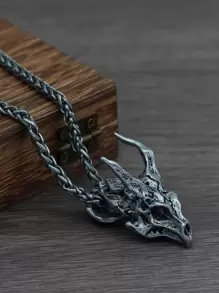 Fashionable and Popular Men Dragon Bone Pendant Necklace Alloy for Vacation and for a Stylish Look - Antique Silver - View 1