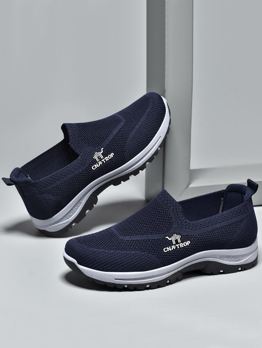 Men Letter Graphic Slip-On Running Shoes - Blue - View 1