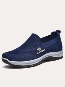 Men Letter Graphic Slip-On Running Shoes - Blue - View 3