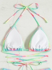 紮染交叉吊脖微三角杯比基尼上衣 - 彩色 - 查看 4