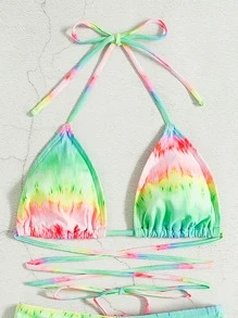 紮染交叉吊脖微三角杯比基尼上衣 - 彩色 - 查看 5