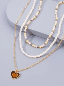 3pcs Heart Charm Necklace - Yellow Gold - View 2