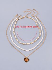 3pcs Heart Charm Necklace - Yellow Gold - View 4