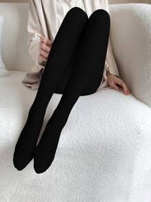 1pair Solid Tights - màu đen - Xem 2