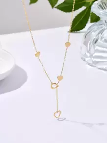 日韓風格的清新甜美光滑中空心形球邊女式不銹鋼項鍊，適合日常穿著 - 金黃色 - 查看 1