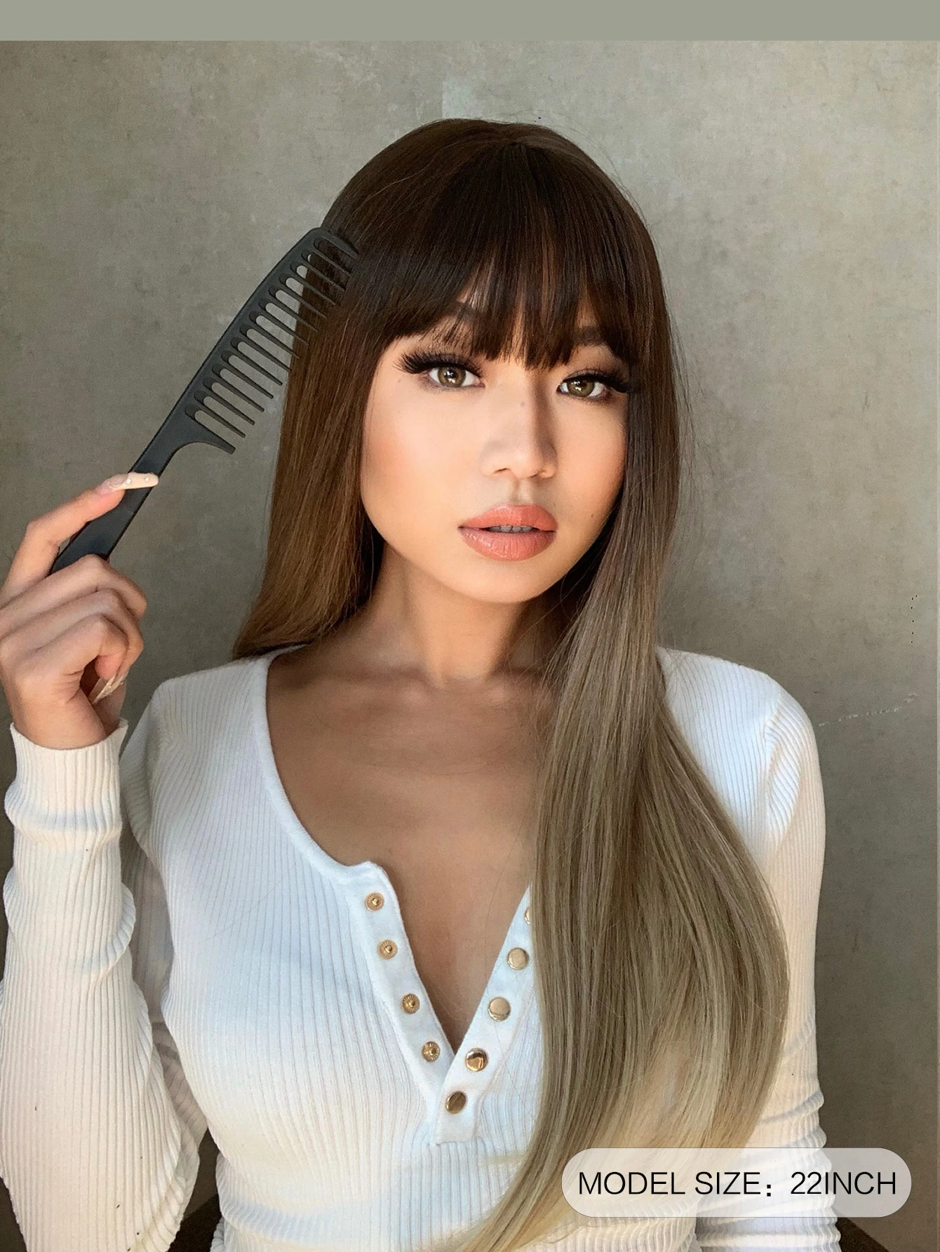 Miniatura 3 de Peluca sintética de ombré largo recto con tupe Multicolor