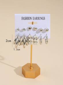 11pairs Rhinestone & Faux Pearl Decor Earrings - Silver - View 3
