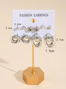 11pairs Rhinestone & Faux Pearl Decor Earrings - Silver - View 4
