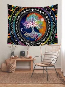 Tree & Mandala Print Tapestry - Multicolor - View 3