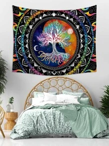 Tree & Mandala Print Tapestry - Multicolor - View 4
