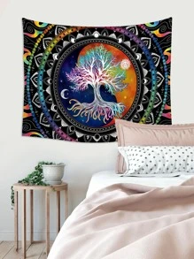 Tree & Mandala Print Tapestry - Multicolor - View 5
