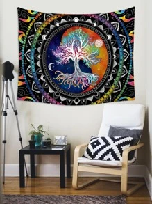 Tree & Mandala Print Tapestry - Multicolor - View 6