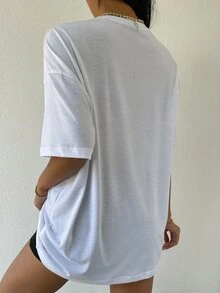 SHEIN Unity Top de hombros caídos con bordado de letra - Blanco - Ver 2
