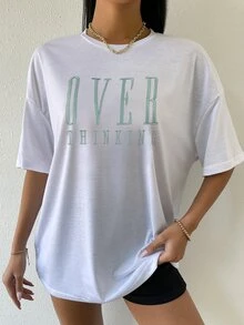 SHEIN Unity Top de hombros caídos con bordado de letra - Blanco - Ver 5